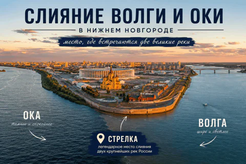 Слияние Волги и Оки в Нижнем Новгороде — место, где встречаются две великие реки