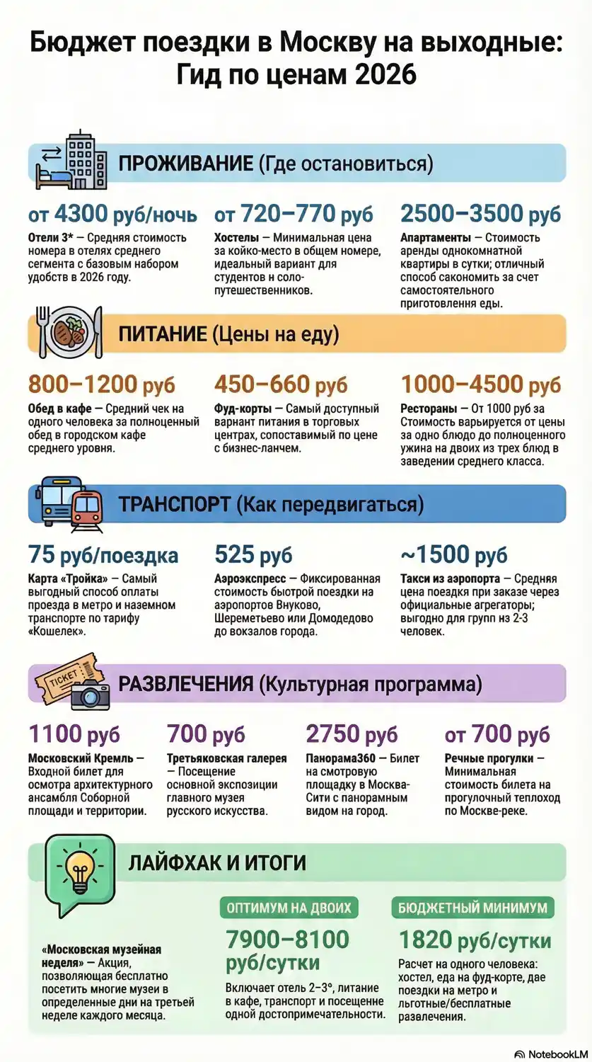 Стоимость поездки на выходные в Москву инфографика