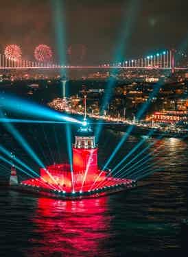 Admire Istanbul’s illuminated waterfront landmarks