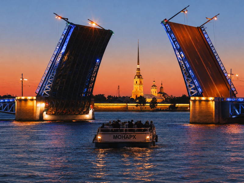 Острова, Финский залив и развод мостов на теплоходе МОНАРХ